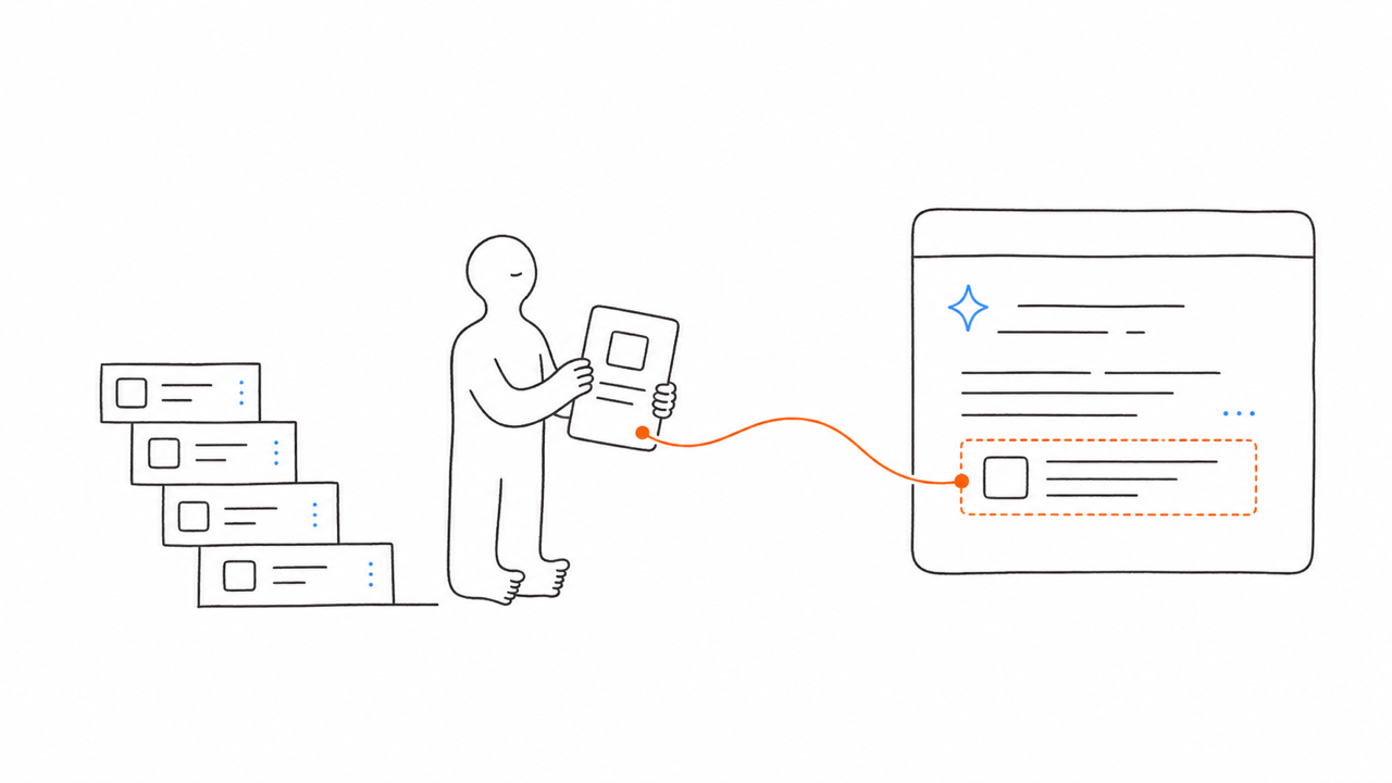 乌东面 Hello 插画：Google AI 回答常出现在提问式搜索里：排前面不等于会被引用